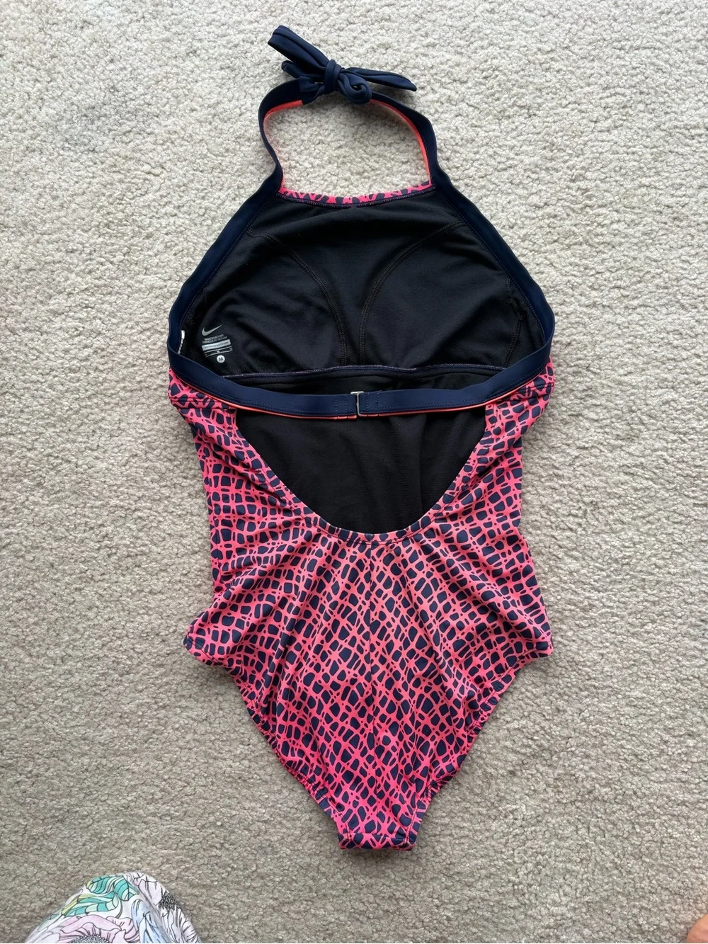 Nike Women's One-Piece Halter Swimsuit Pink & Navy Print Size Medium